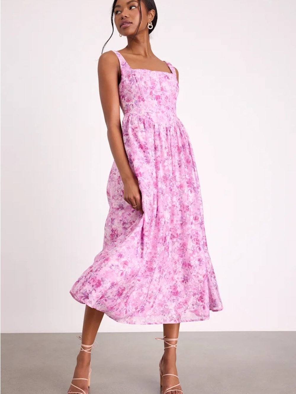 NWT Sz M Colwyn Light Magenta Floral Jacquard Bustier Midi Dress Purple Square